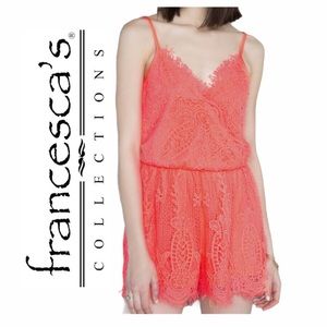 EUC Francesca’s Neon Pink/Orange Crochet Romper